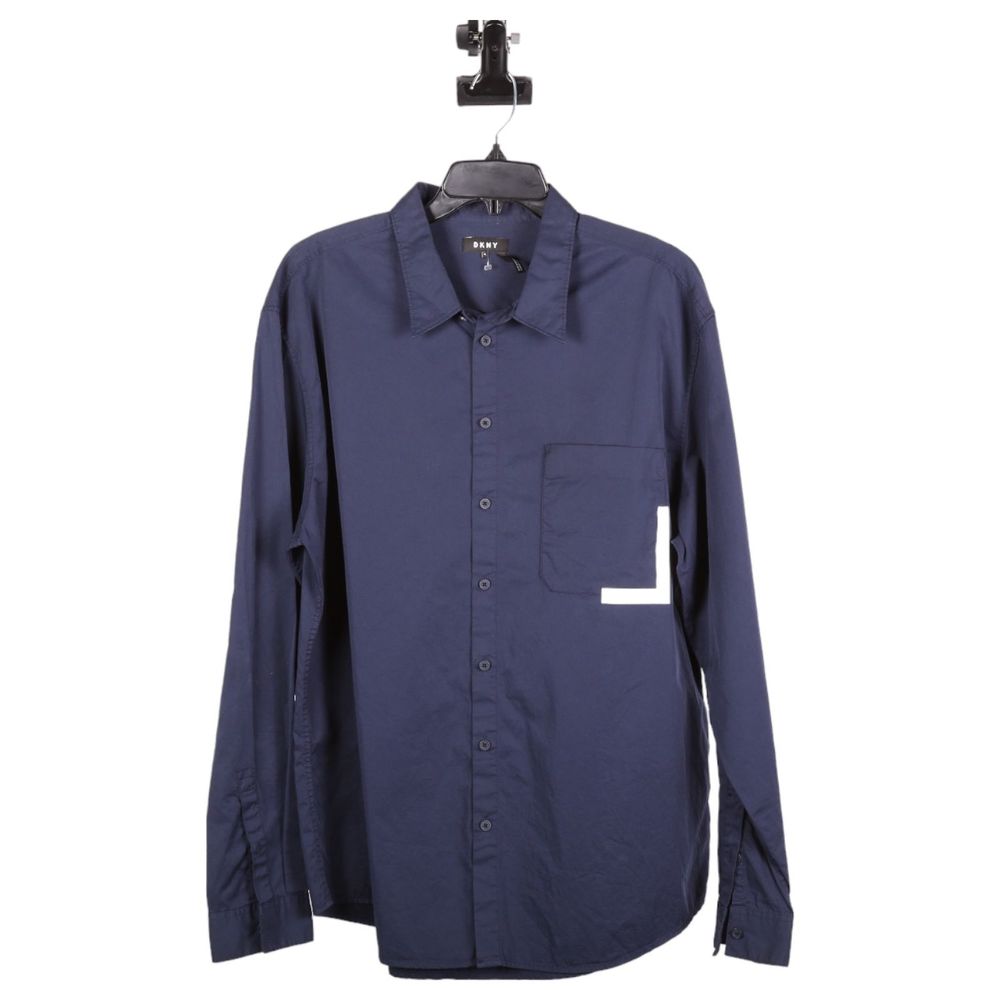 DKNY Mens Blue Long Sleeve Collared Button-Up Polo Size XL